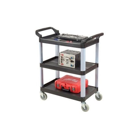Luxor Luxor Service Cart, Aluminum Posts, 3 Shelf, 3312Lx1634W, Black SC12-B